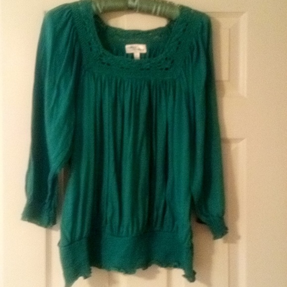 Allison Brittney Green Smocked Ruffled Blouse 3/4 Sleeve 1X - Picture 8 of 8